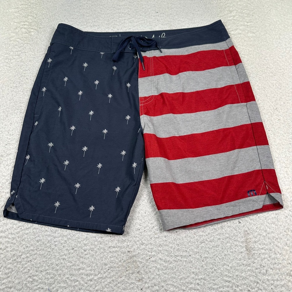 Travis Mathew Board Shorts Mens 36 Hybrid Swim US Flag Palm Trees Performance 9"